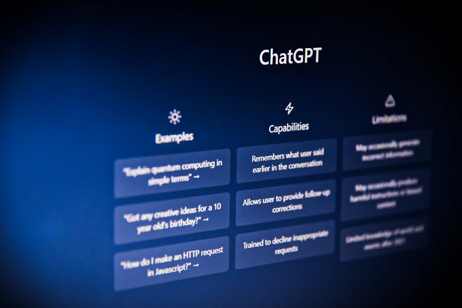 Stock photograph of the ChatGPT interface on a screen