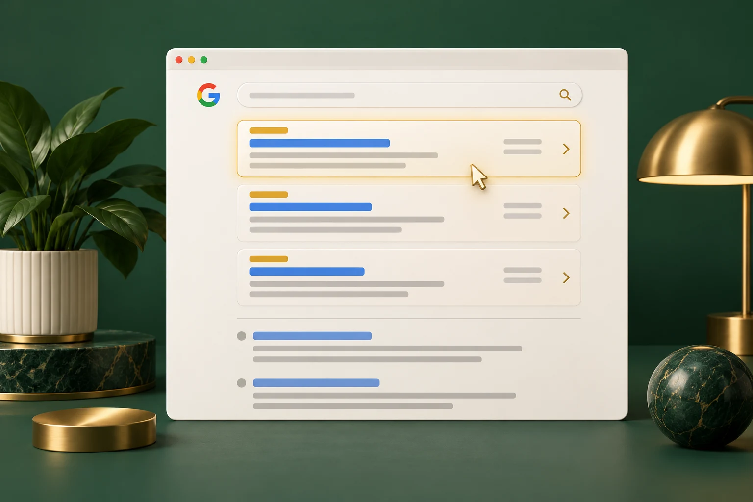 Concept illustration of sponsored Google search result placements
